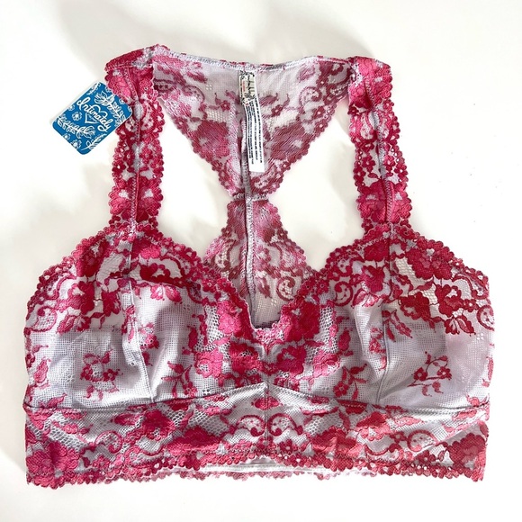 Intimately Free People Cloud & Ruby Combo Lace Racerback Bralette Size Medium - Picture 1 of 8
